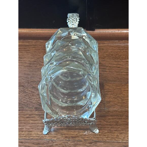 Vintage Mid Century Glass Ashtray & Caddy Set Floral-Like New - Picture 3 of 16